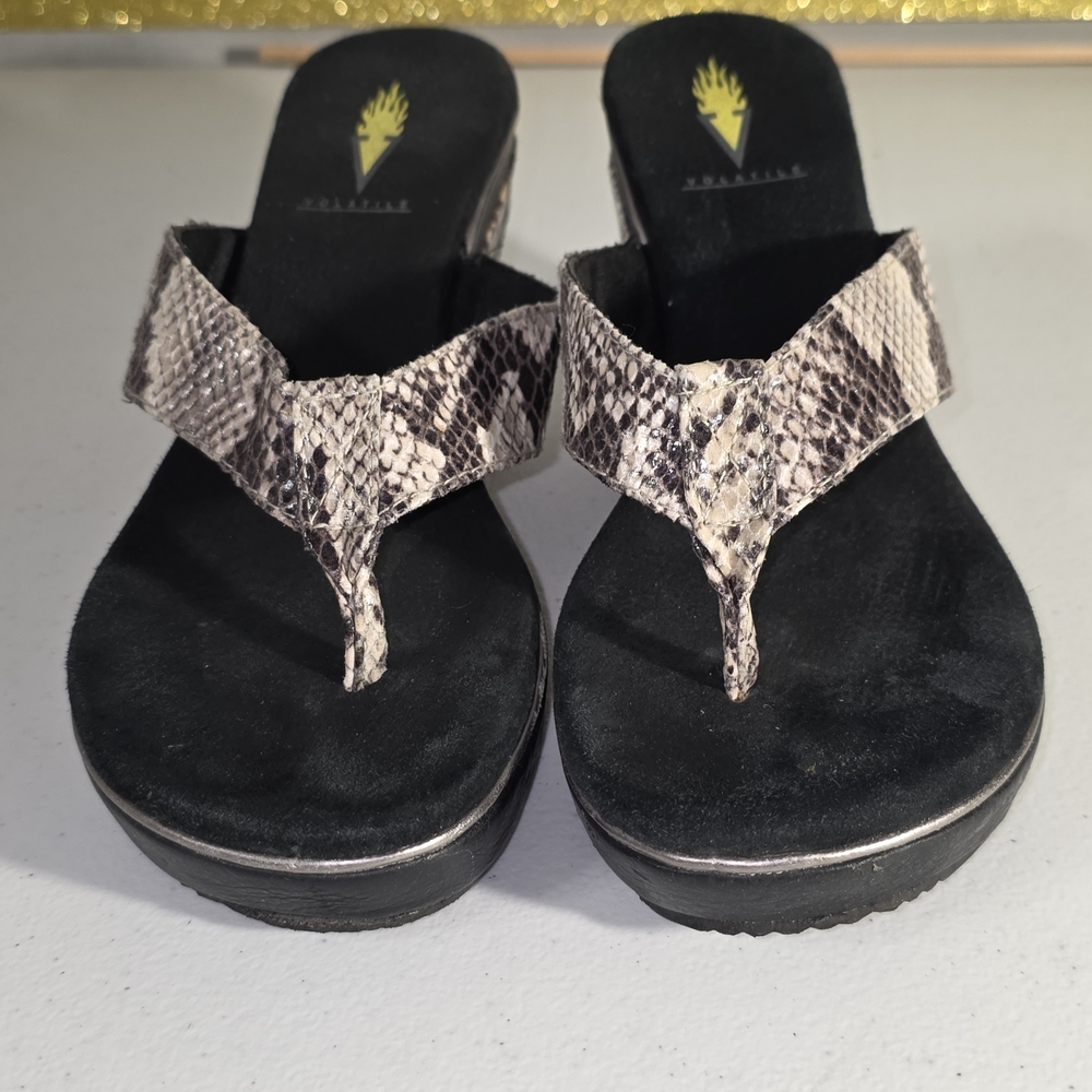 Volatile Black Gray Tan Python Snake Print Wedges… - image 5